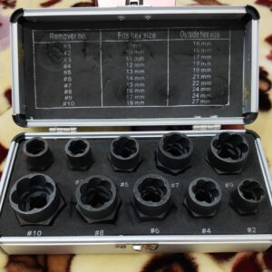 10pcs/set Low Hat Chrome Vanadium Alloy Steel Damaged Bolts Nuts Screws Remover Extractor Removal Tools Set with Black Hex Nuts for Removing Damaged Nuts