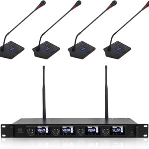 XTUGA CM140 UHF 4 Channels Professional Gooseneck Microphone System Conference Wireless Mics Fixed Frequency Super-Low Background Noise&Designed for Small Meeting Places